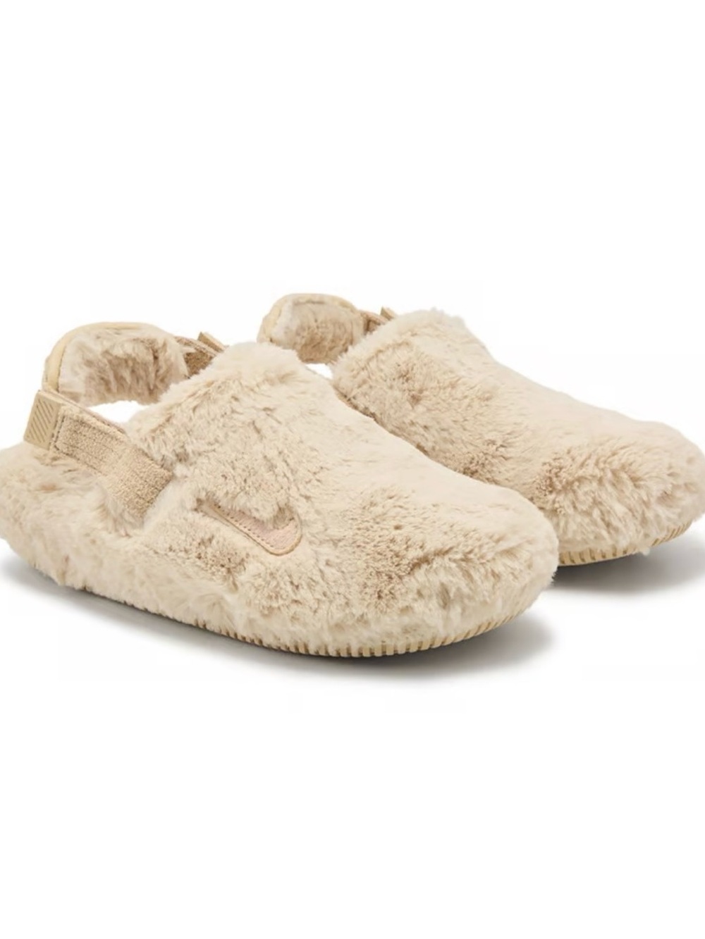 Nike Plush Beige Slingback Clog Slippers